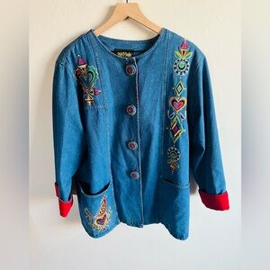 Vintage Bob Mackie Wearable Art Embroidered Denim Jacket Sz 1X Whimsical Artsy